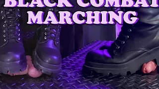 Black Combat Marching over Cock and Balls - TamyStarly - Bootjob, Shoejob, Ballbusting, CBT, Trample, Trampling