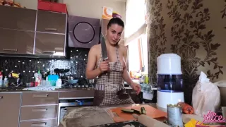Babe Showing Her Sexy Body While Cookin