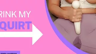 Big Boob Teacher rubs her legging covered pussy using a vibrator and squirts big time