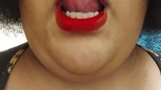 BBW wearing red lipstick