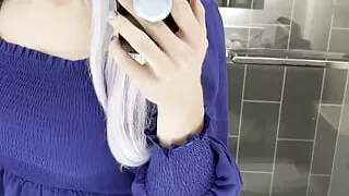 HOTTEST Crossdresser Stroking Cock in Bathroom