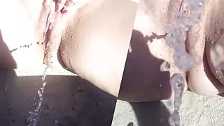 Pissing in her open pussy and she gave powerful answer