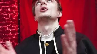 Priest exorcises demon from possessed witch with holy cock