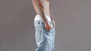 Asian big guy flexing his cock