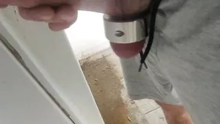 Big cock jerks off in public toilet