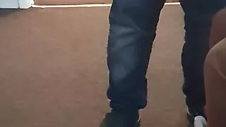 Step mom pulled out step son dick from his jeans for handjob