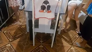 stepbrother fucks stepsister while stepmom washes dishes