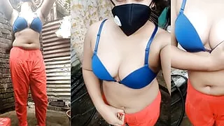 Blue bra and red salwar open at bath time. Shower scene of Bangladeshi girl Akhi. Beautiful pee out from my pussy