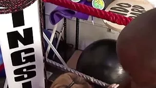 Sara Jay distracts the black boxer with her milf white melons and thick booty cheeks