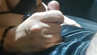 Slut wife gives handjob