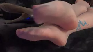 Enjoying grey stockings