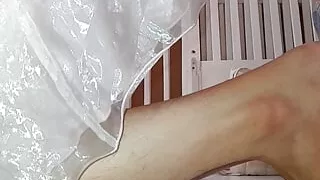 Asian Crossdresser Cum Wearing Cute and Beautiful Satin Organza Party Dress