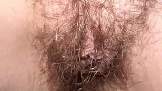 Admire my wife hairy bush and her pink creampied cunt