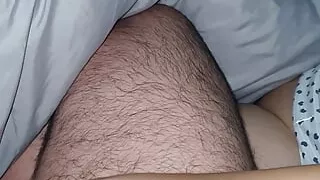 Step mom helps step son with his big erection doing a handjob