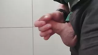 Airport security ejaculation 2x in the bathroom