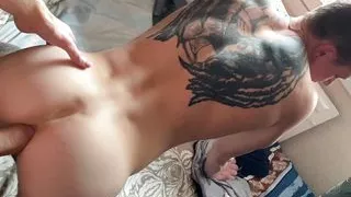 Twink serves a cocky guy on the couch with his tight asshole - 506