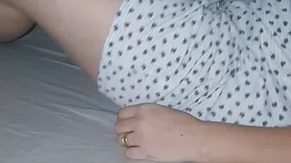 Step son naked in bed waiting for step mom to sit down with him