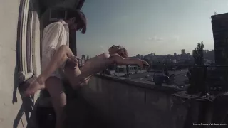 Redhead Has Her Morning Coffee And Sex On The Balcony