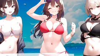 Spanish hentai JOI. 3 friends want masturbate you on the beach.