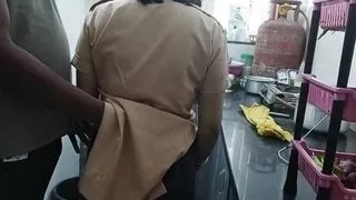 The girl got ready to go to school and was cooking while the neighbor fucked her.