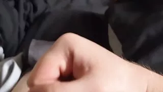 Hot college student jacking while roommates are next door