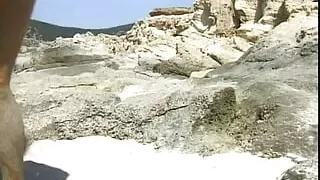 A stunning German lady fucking in her ass at the beach