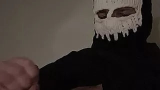 Devil jerks off and cums on himself