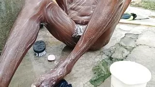 Village boy onpen bath