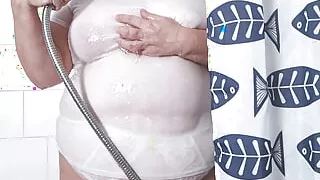 Soaked through in the shower (bbw mature milf big tits home made amateur wife)