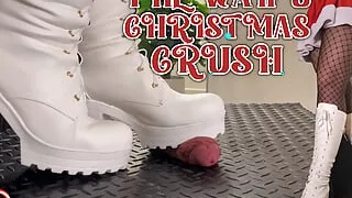Waifu Christmas Crush in White Painful Boots - Bootjob, Shoejob, Ballbusting, CBT, Trample, Trampling, High Heels, Crush