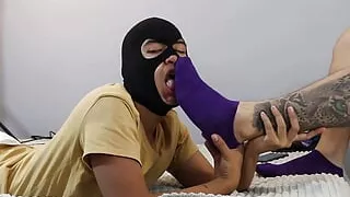 Bitch Sucks His Master's Feet She Likes Purple Socks