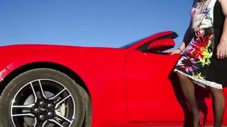 Desert Mustang Lady Playing, Mrs Samantha and her Red Mustang