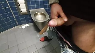 Public restroom on the highway toilete jerkoff risky full pleasure