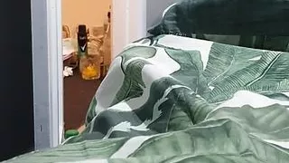 Slutty Maid caught without panties under skirt while cleaning step son room