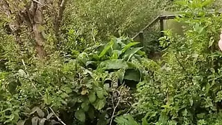 Sexy tattooed Milf with big natural tits walking naked along public river bank