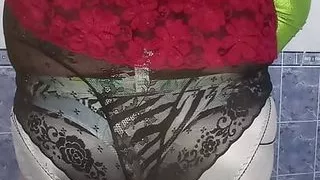 Crossdresser cum with wife lingerie