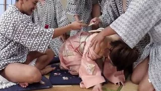 Japanese Hikaru Kirishima in kimono had group sex uncensored.