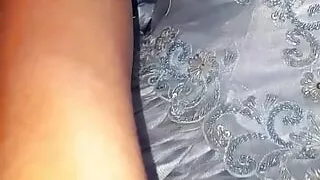 Asian Crossdresser Cum Wearing Satin Wedding Dress Ball Gown