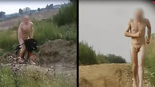 Nude biking and running in public nature at mining area. Young Tobi Exhibitionist Tobi00815