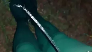 Gay Cd outdoors piss on my nylon pantyhose.