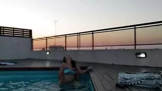 cumming a lot in the pool at sunset - accounter adventures