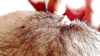 POV: My husband explores my hairy pussy, licking and kissing until he brings me to a delicious Real Orgasm