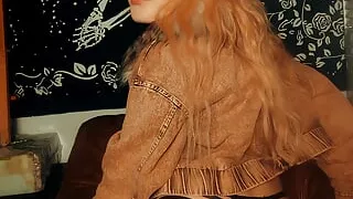 Playful tigergirrrl playing with perky tits and spanking her fat ass with a paddle