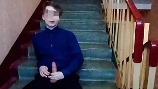 Public jerking off on the stairs after school