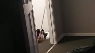 Slutty Maid caught without panties under skirt cleaning step son room