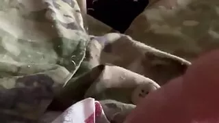 Army Specialist jerks off in boxers borrowed from his sarge and shoots a load of cum on his uniform