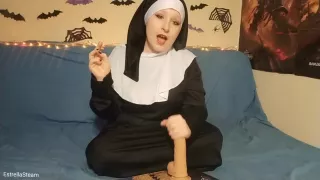 Nun Gives A Handjob To Her Dildo While Smoking