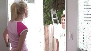 This amazing pussy filling finds a blonde with delicious cum on her lips and face