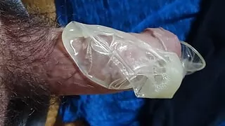 Cumming into used condom - another man's cum on my balls