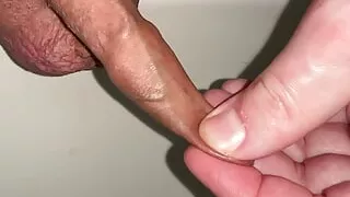 pee play with my little foreskin dick